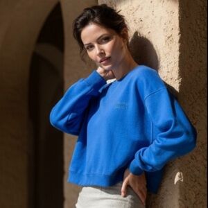 ARAMINTA JAMES Sweatshirt Dolman Sleeve Anthropologie Royal Blue Cropped Medium